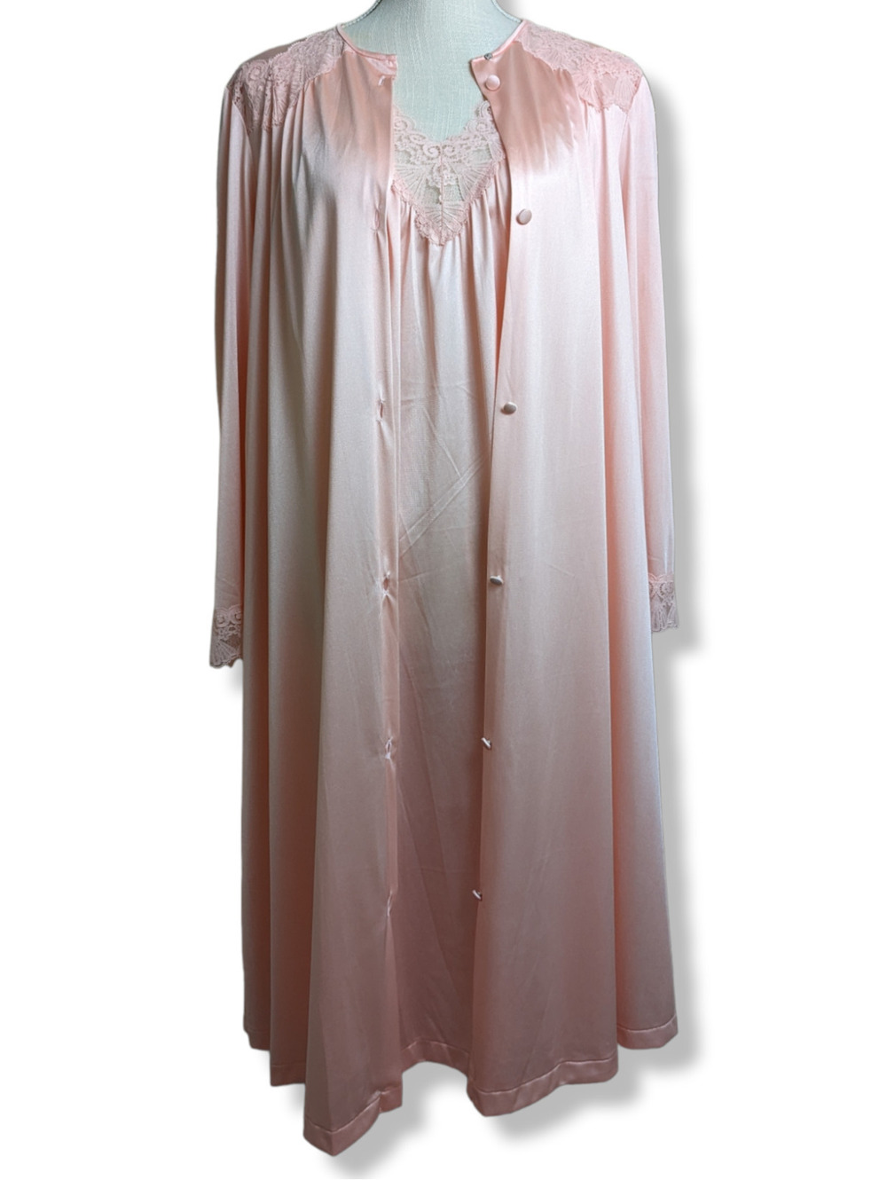 1950s Vanity Fair Pink Two Piece Peignoir and Negligee Nightgown Set